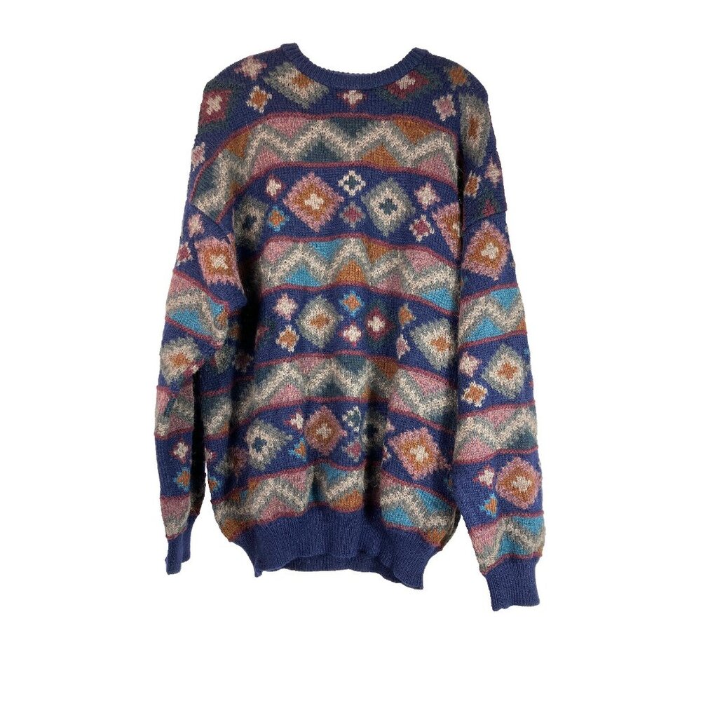 50 XL Vintage Paul Stuart Handknit Southwest Eyedazzler Sweater Alpaca + Wool
